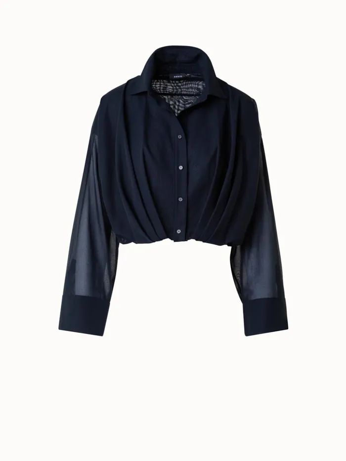 Short Cotton Voile Blouse With Wide Sleeves Black Women Akris Blouses