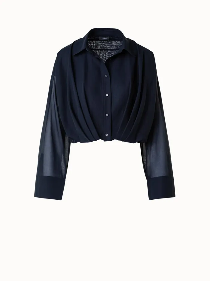Short Cotton Voile Blouse With Wide Sleeves Black Women Akris Blouses