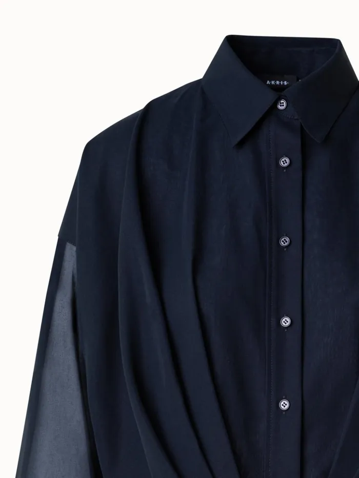 Short Cotton Voile Blouse With Wide Sleeves Black Women Akris Blouses