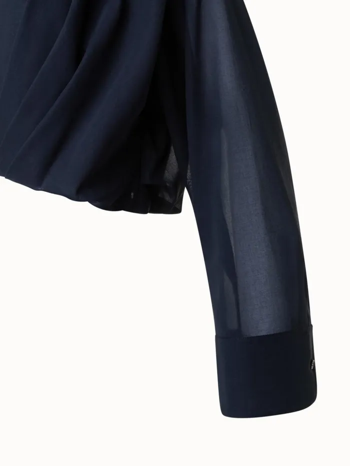 Short Cotton Voile Blouse With Wide Sleeves Black Women Akris Blouses