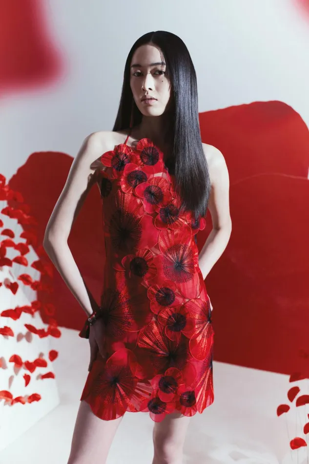 Short Dress With With Allover Poppy Embroidery And Open Back Poppyblack Women Akris Dresses