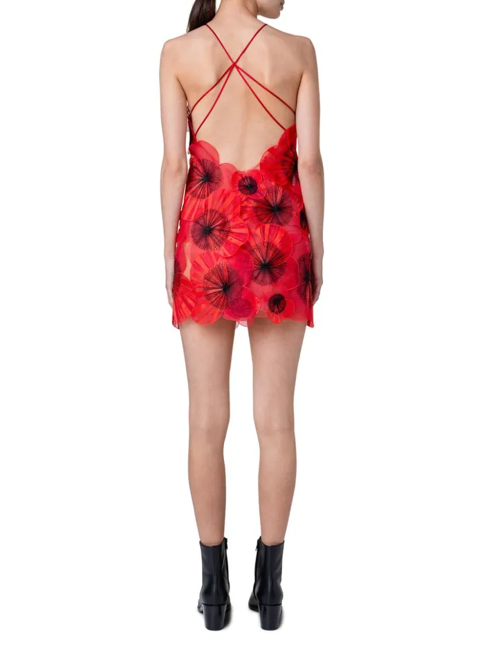 Short Dress With With Allover Poppy Embroidery And Open Back Poppyblack Women Akris Dresses