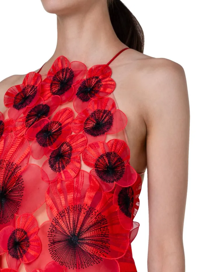 Short Dress With With Allover Poppy Embroidery And Open Back Poppyblack Women Akris Dresses