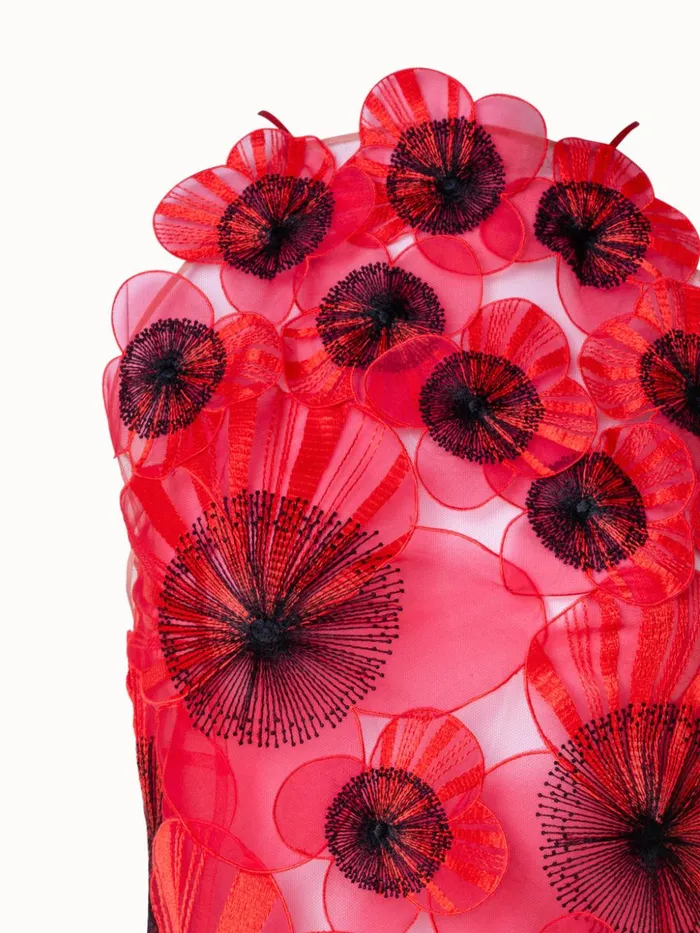 Short Dress With With Allover Poppy Embroidery And Open Back Poppyblack Women Akris Dresses