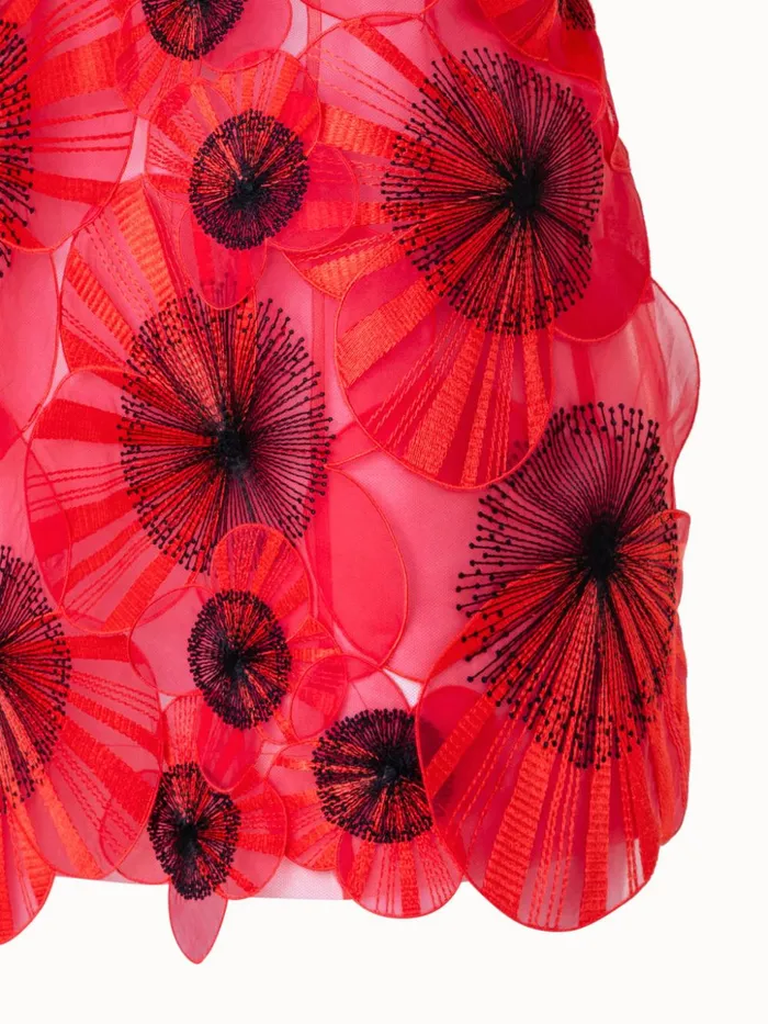 Short Dress With With Allover Poppy Embroidery And Open Back Poppyblack Women Akris Dresses