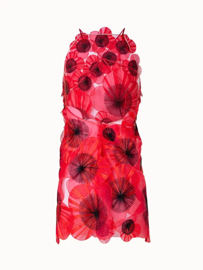 Short Dress With With Allover Poppy Embroidery And Open Back Poppyblack Women Akris Dresses