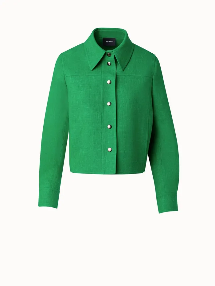 Short Linen Wool Shirt Jacket Leaf Women Akris Jackets