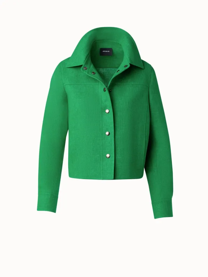 Short Linen Wool Shirt Jacket Leaf Women Akris Jackets
