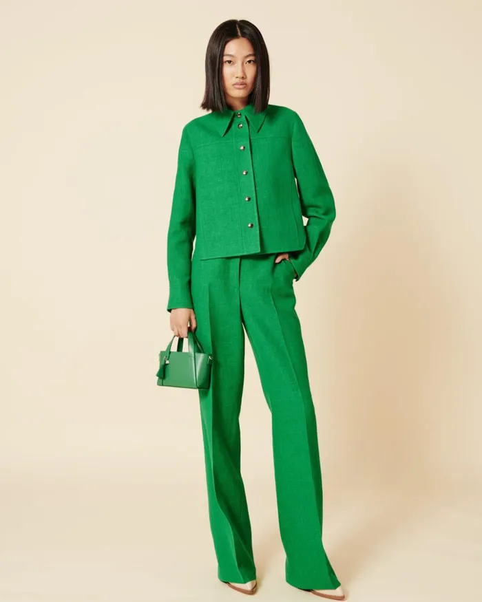 Short Linen Wool Shirt Jacket Leaf Women Akris Jackets