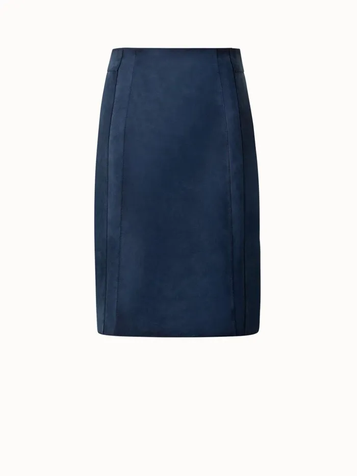 Short Pencil Skirt In Suede Leather Navy Denim Women Akris Skirts