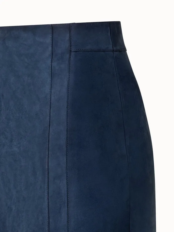 Short Pencil Skirt In Suede Leather Navy Denim Women Akris Skirts