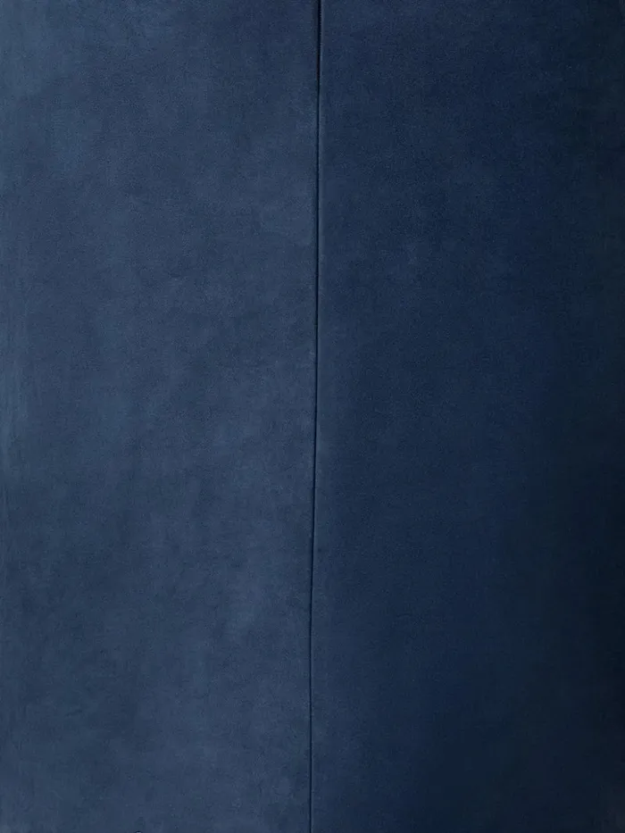 Short Pencil Skirt In Suede Leather Navy Denim Women Akris Skirts