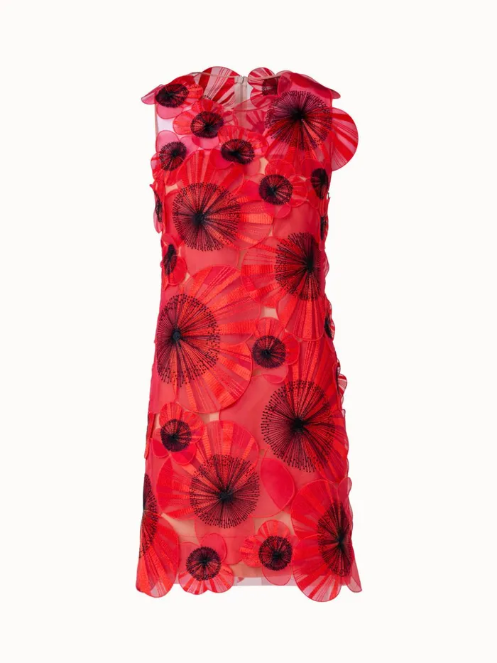 Short Sheath Dress With Allover Poppy Organza Flowers Poppyblack Women Akris Dresses