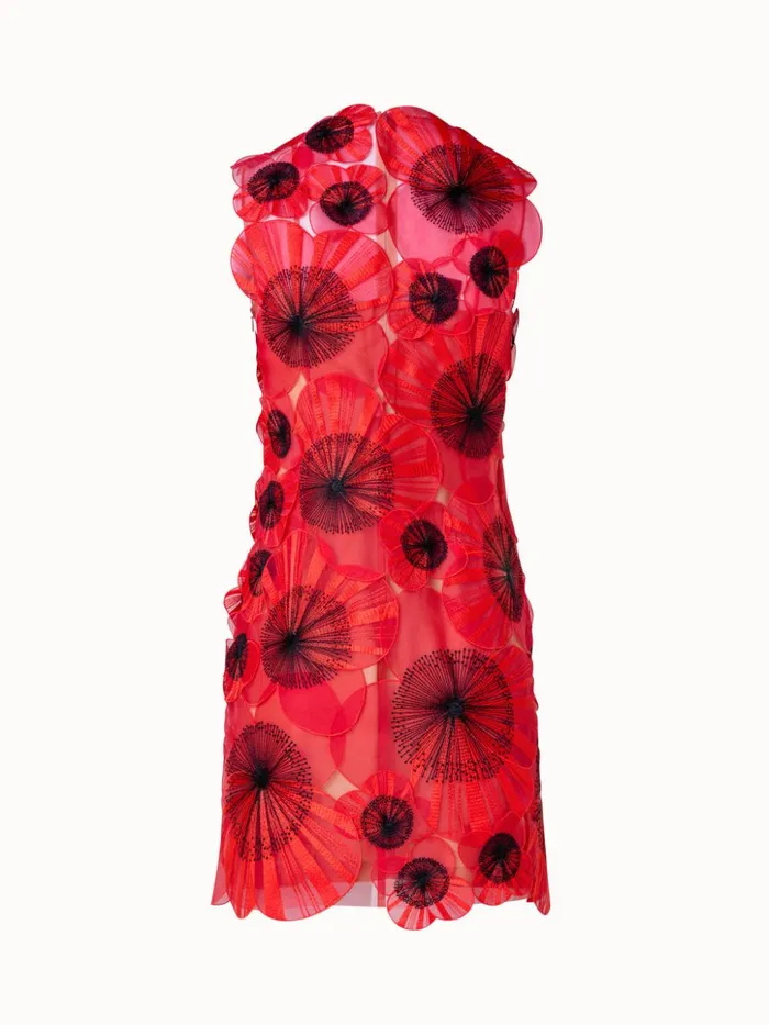 Short Sheath Dress With Allover Poppy Organza Flowers Poppyblack Women Akris Dresses