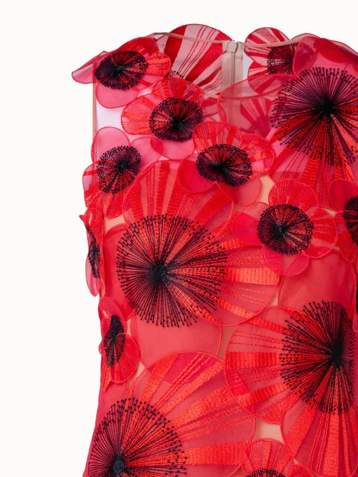 Short Sheath Dress With Allover Poppy Organza Flowers Poppyblack Women Akris Dresses