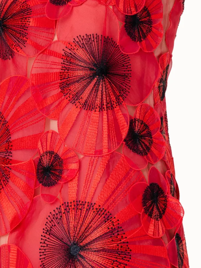 Short Sheath Dress With Allover Poppy Organza Flowers Poppyblack Women Akris Dresses