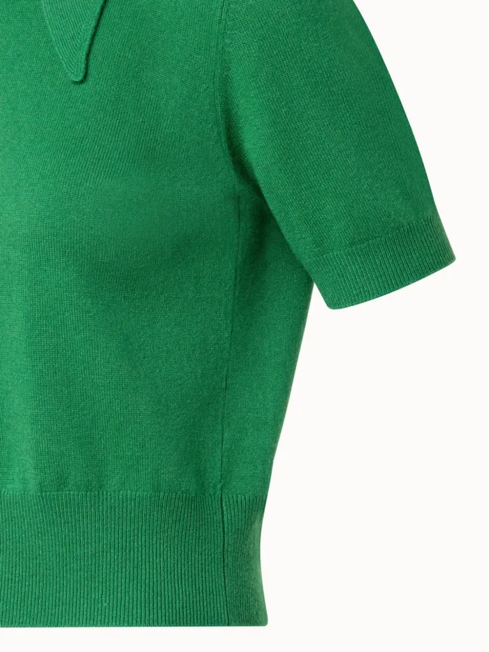 Short Sleeve 100 Cashmere Top With Knot Mockneck Leaf Women Akris Cashmere