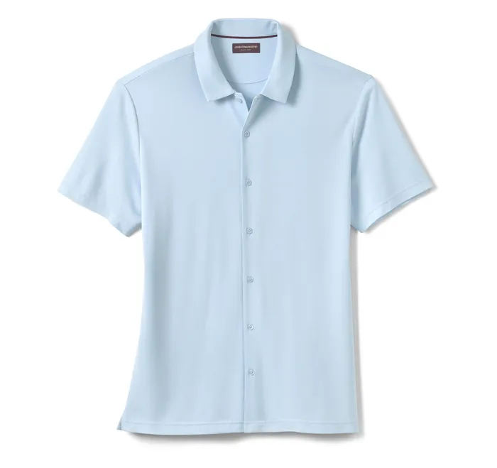ShortSleeve Shirts Johnston and Murphy Men Vintage Birdseye ButtonFront Shirt Light Blue
