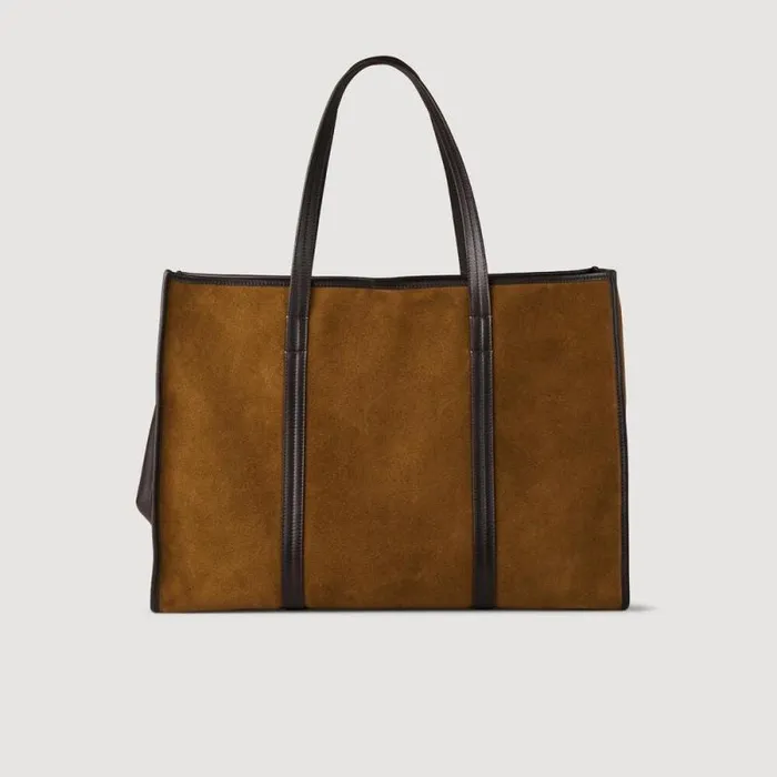 Shoulder Bags Women SANDRO Suede Tote Bag Camel