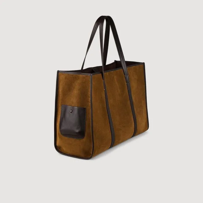 Shoulder Bags Women SANDRO Suede Tote Bag Camel