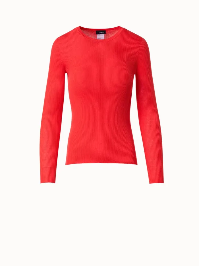 Silk Cotton Seamless Rib Knit Pullover Poppy Women Akris Knitwear