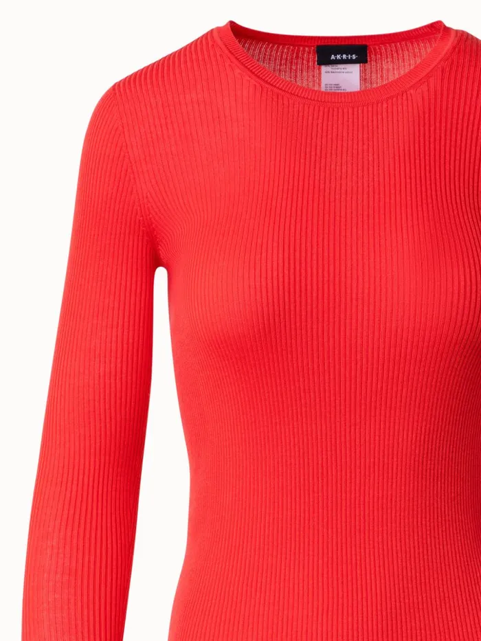 Silk Cotton Seamless Rib Knit Pullover Poppy Women Akris Knitwear