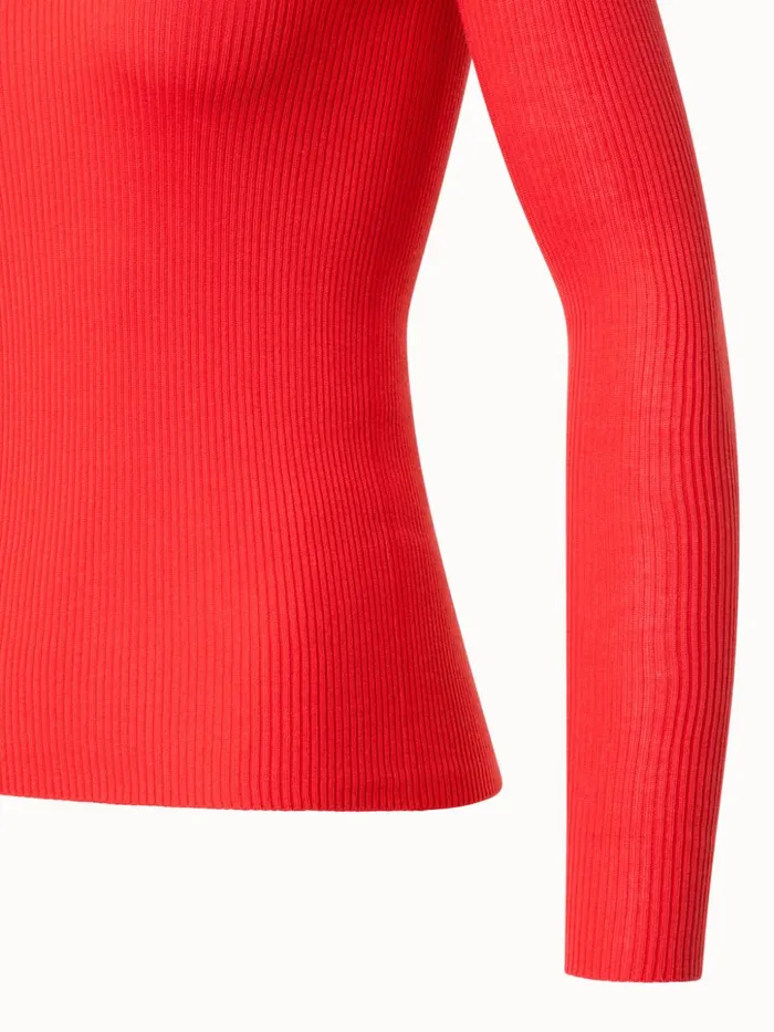 Silk Cotton Seamless Rib Knit Pullover Poppy Women Akris Knitwear