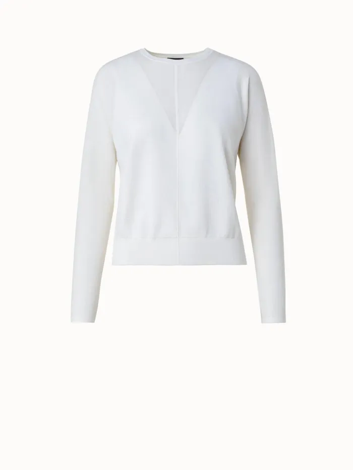 Silk Cotton Stretch Knit Pullover Ecru Women Akris Knitwear