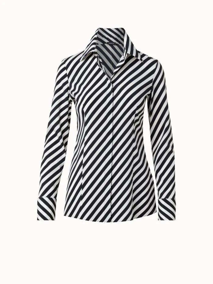 Silk Crpe Blouse With Diagonal Stripes Ecrublack Women Akris Blouses