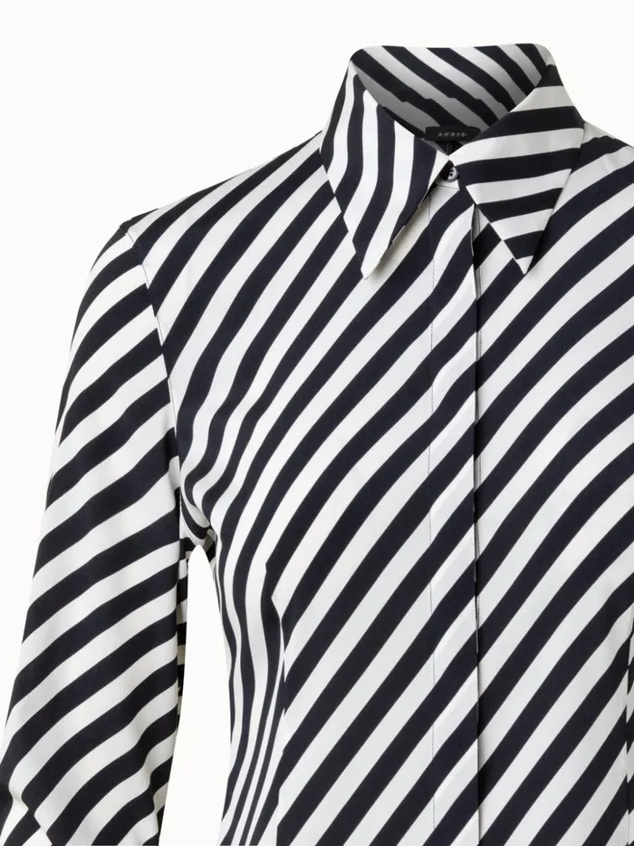 Silk Crpe Blouse With Diagonal Stripes Ecrublack Women Akris Blouses