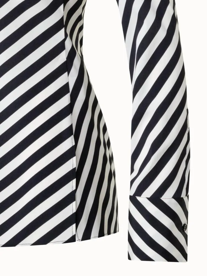 Silk Crpe Blouse With Diagonal Stripes Ecrublack Women Akris Blouses