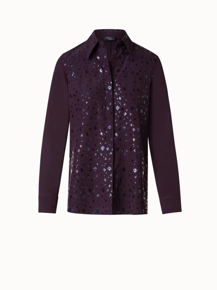 Silk Crpe Blouse With Pixel Foil Embellishment Blackberry Women Akris Blouses