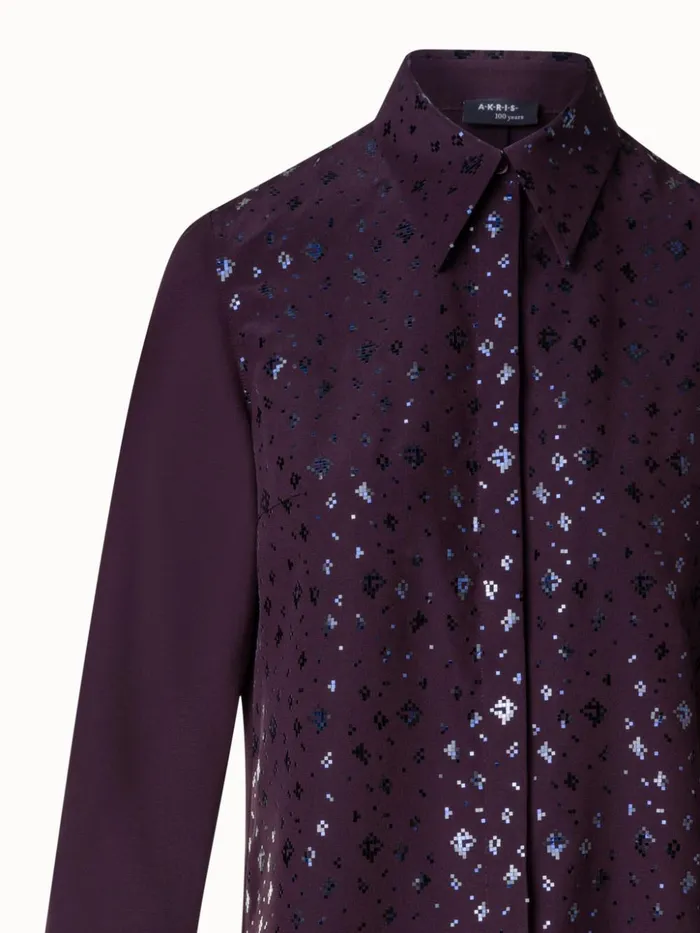 Silk Crpe Blouse With Pixel Foil Embellishment Blackberry Women Akris Blouses