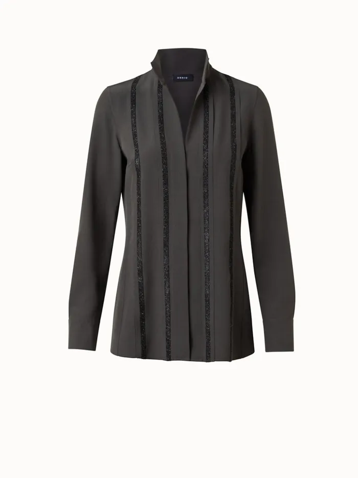 Silk Crpe Blouse With Swarowski Embellishment Moss Women Akris Blouses