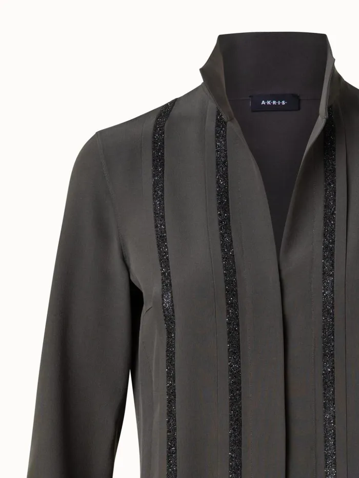 Silk Crpe Blouse With Swarowski Embellishment Moss Women Akris Blouses