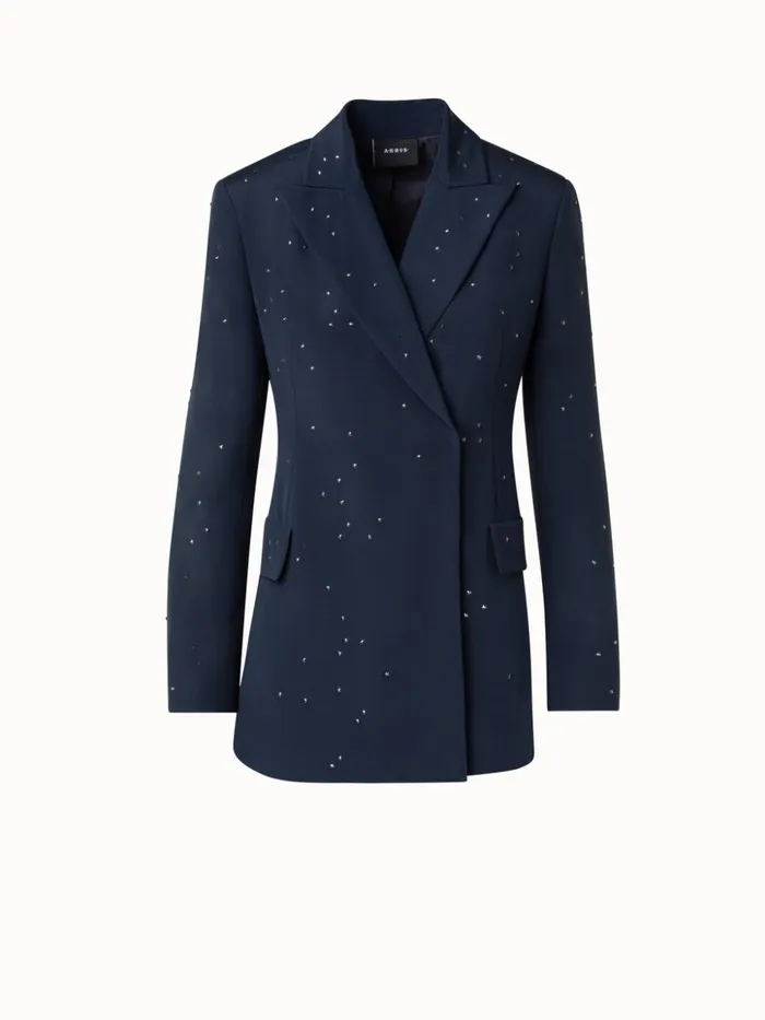Silk Crpe Jacket With Swarovski Stars Navy Women Akris Jackets