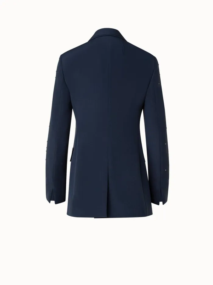 Silk Crpe Jacket With Swarovski Stars Navy Women Akris Jackets