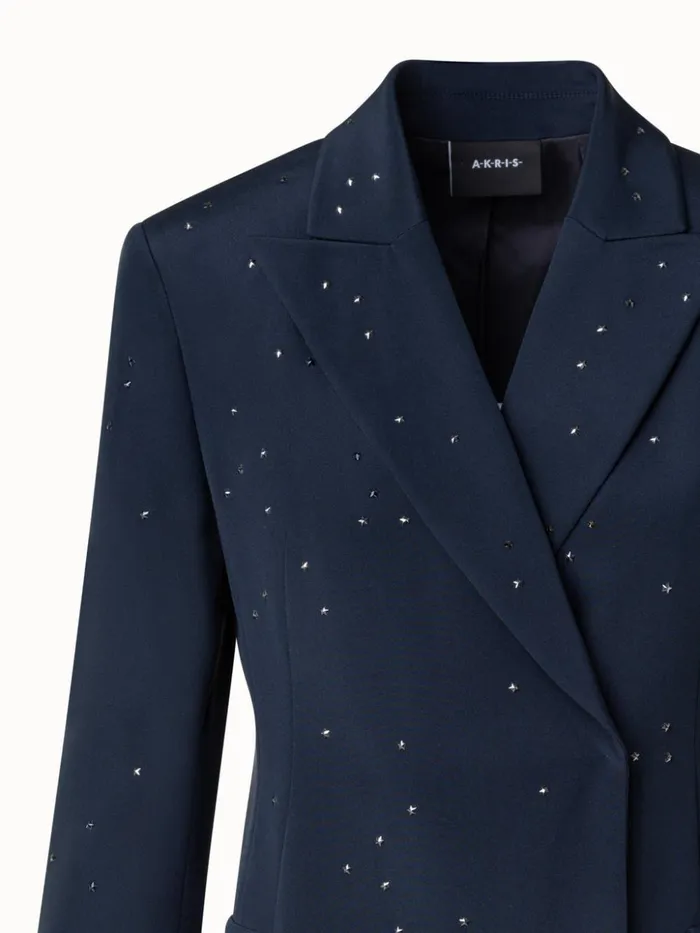 Silk Crpe Jacket With Swarovski Stars Navy Women Akris Jackets