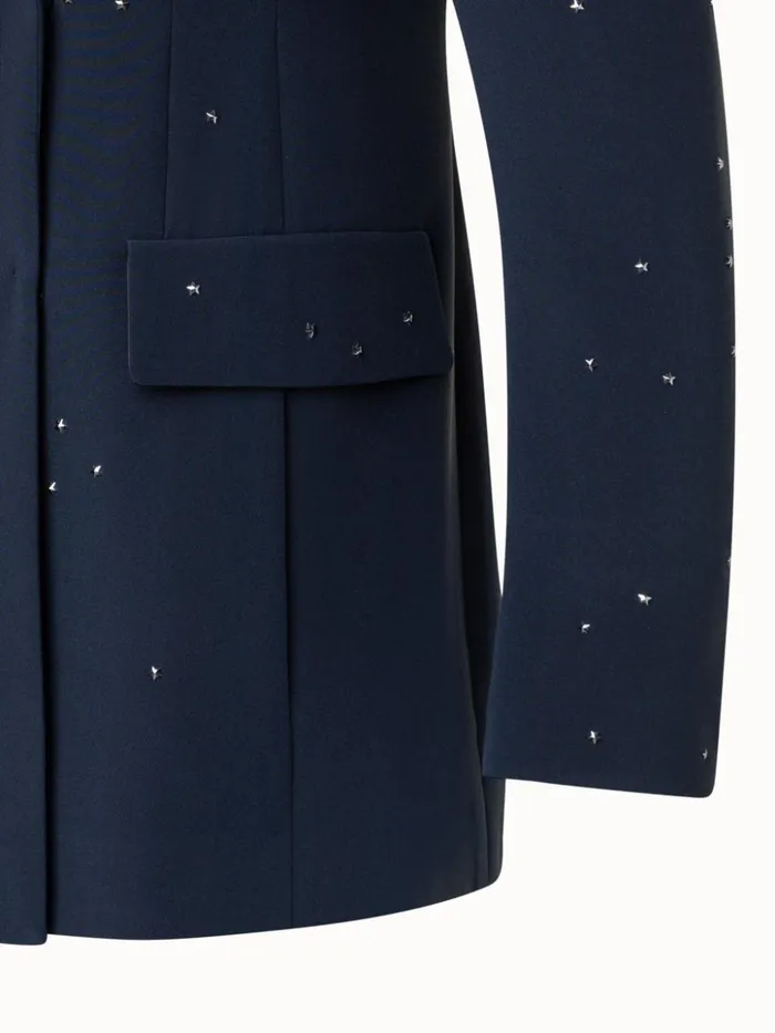 Silk Crpe Jacket With Swarovski Stars Navy Women Akris Jackets