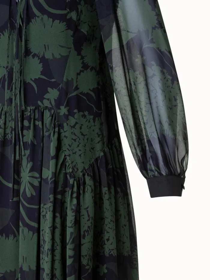 Silk Georgette Long Dress With Abraham Flower Print Moss Women Akris Dresses