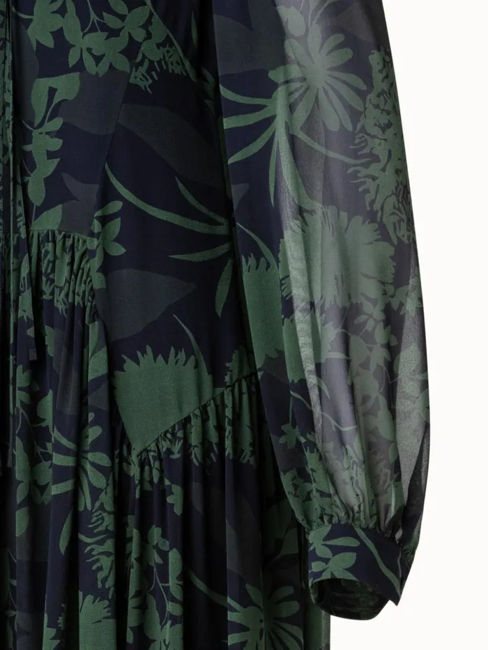 Silk Georgette Long Dress With Abraham Flower Print Moss Women Akris Dresses
