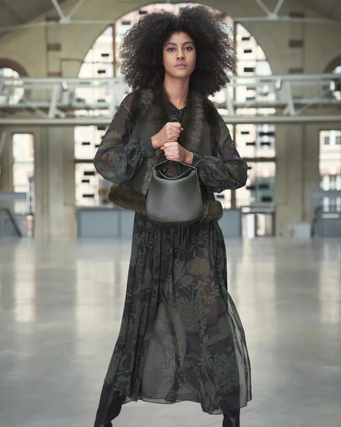 Silk Georgette Long Dress With Abraham Flower Print Moss Women Akris Dresses
