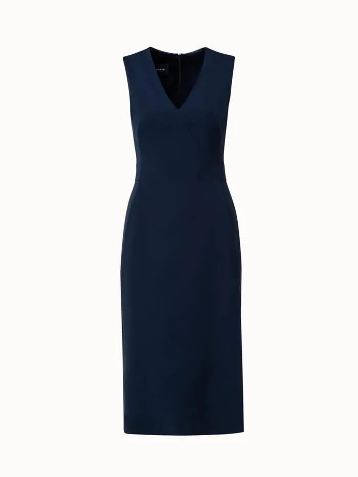Silk Stretch Crpe Sheath Dress Navy Women Akris Dresses