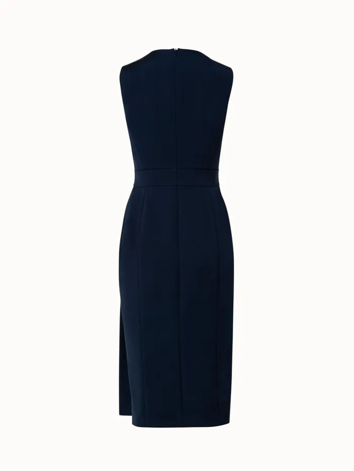 Silk Stretch Crpe Sheath Dress Navy Women Akris Dresses