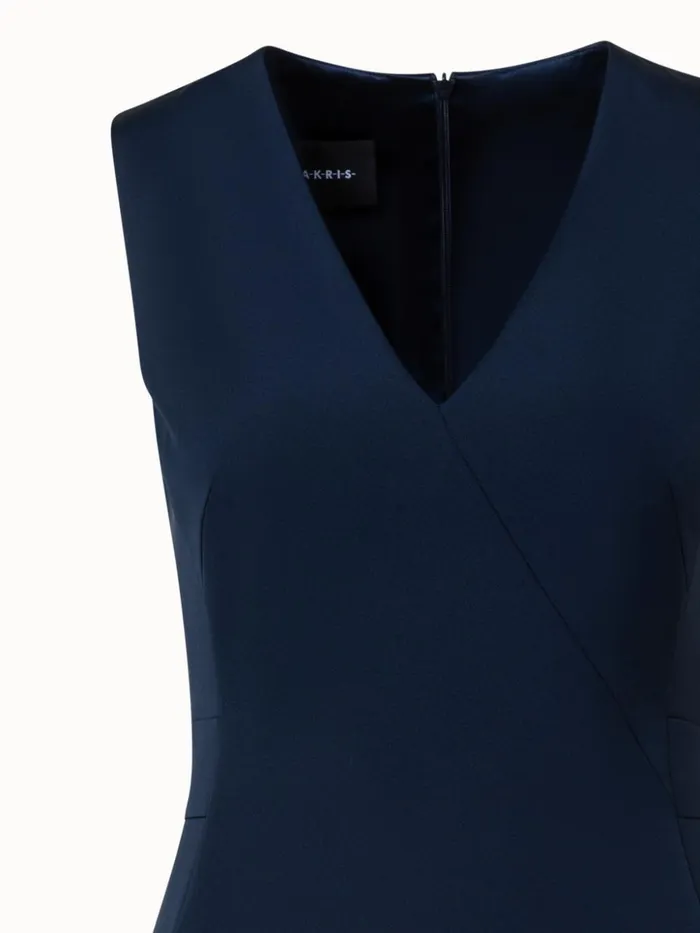 Silk Stretch Crpe Sheath Dress Navy Women Akris Dresses