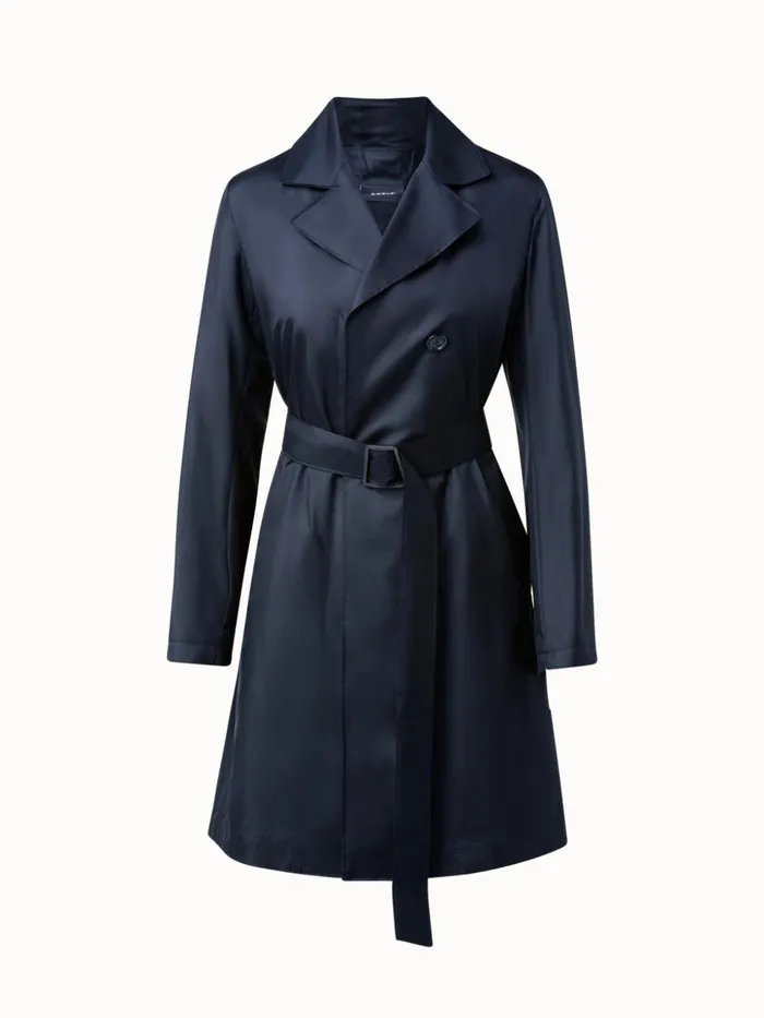 Silk Taffeta Trench Coat Navy Women Akris Coats