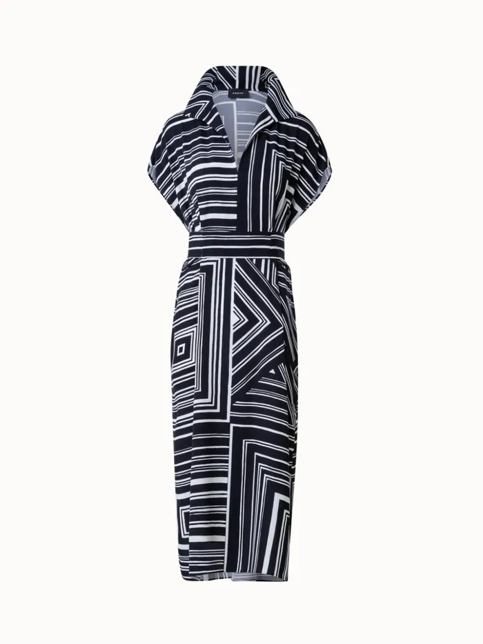 Silk Tunic Dress With Lizzi039s Lines Print Blackecru Women Akris Dresses