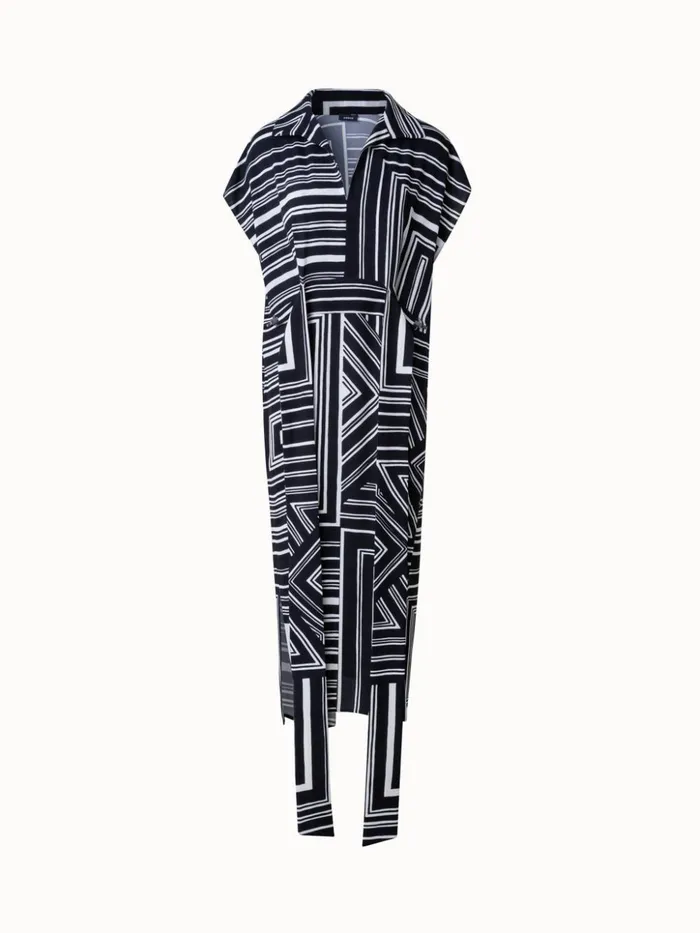 Silk Tunic Dress With Lizzi039s Lines Print Blackecru Women Akris Dresses