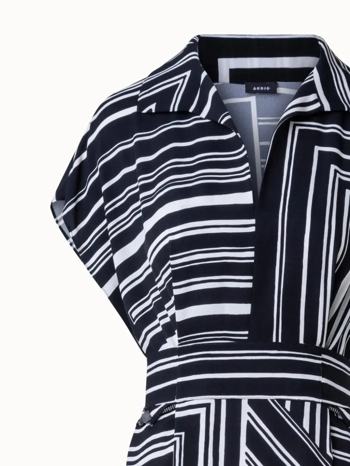 Silk Tunic Dress With Lizzi039s Lines Print Blackecru Women Akris Dresses