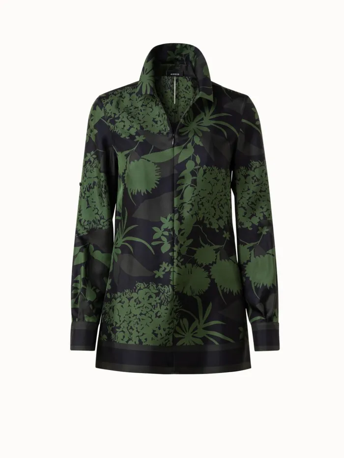 Silk Twill Tunic Blouse With Abraham Flower Print Oreganomoss Women Akris Blouses